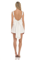 High Neck Back Bow Dress in White