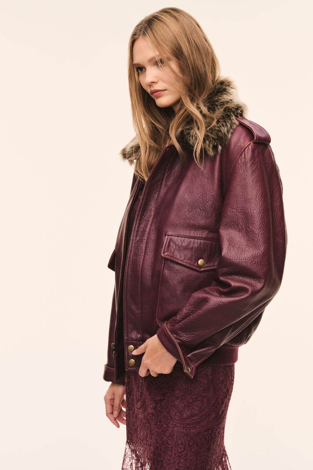 Eveline Leather Bomber Jacket